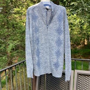 Haband Men's Blue knit Diamond Pattern Sweater zip-up. thick sweater sz. XL